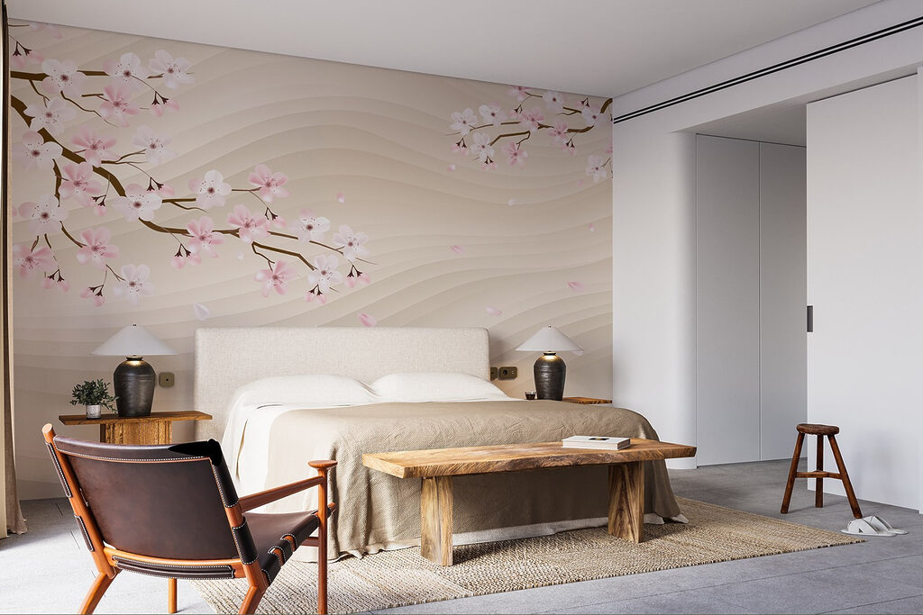 Pink blossom over sand — interior 5