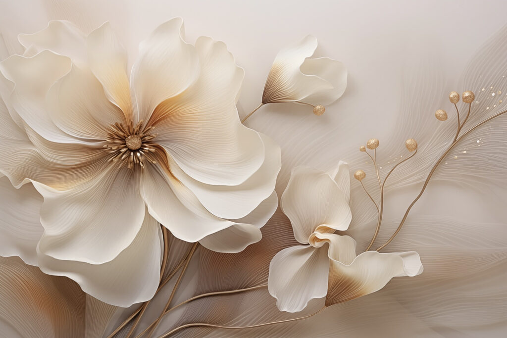 Cream flower, golden buds — full design