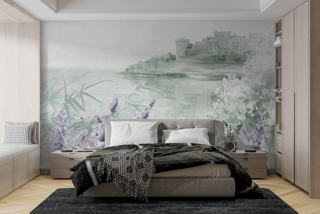 Misty lakeshore flowers — interior 1