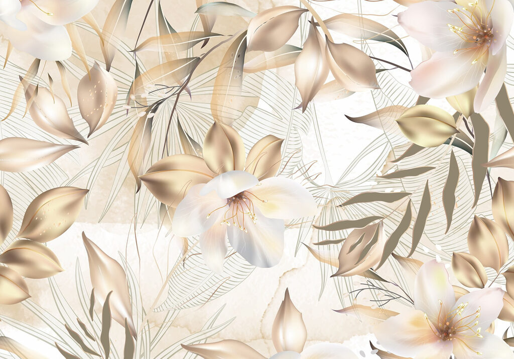 Pale tropical blooms — full design