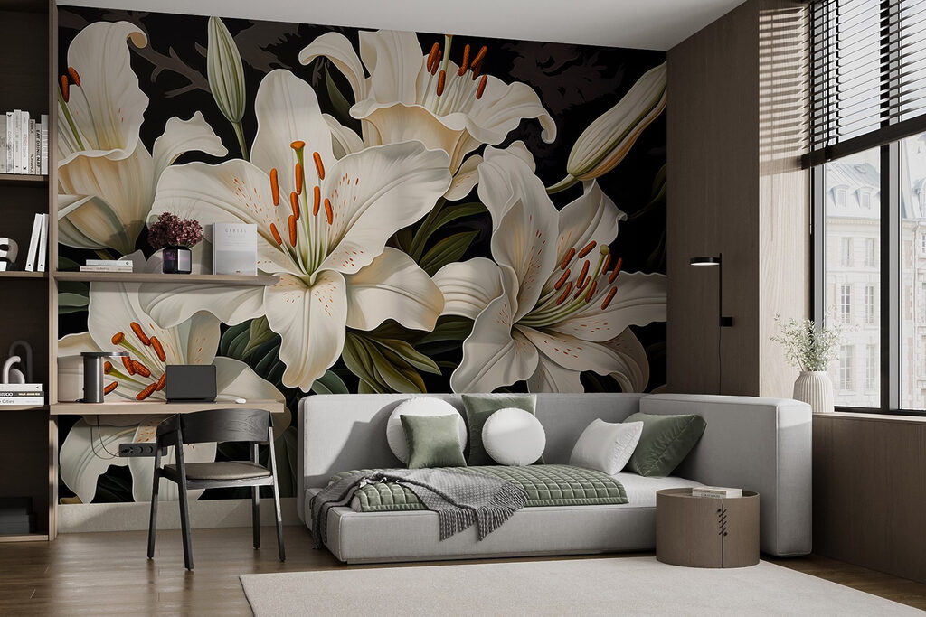 White lilies on black — interior 1