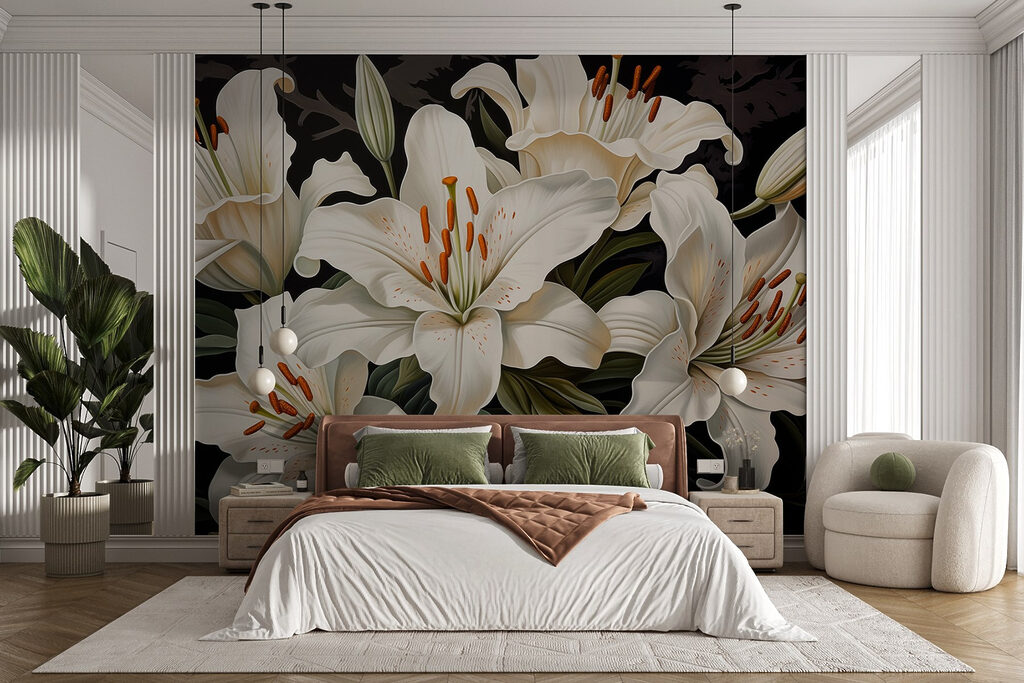 White lilies on black — interior 2