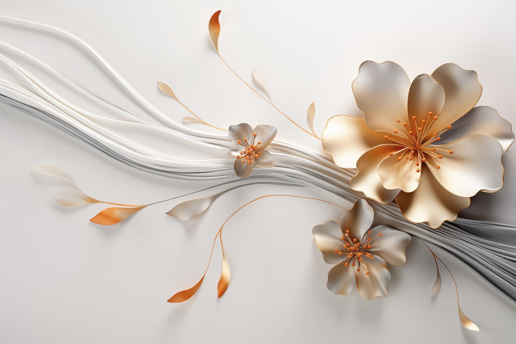 Golden flowers on lines — full design