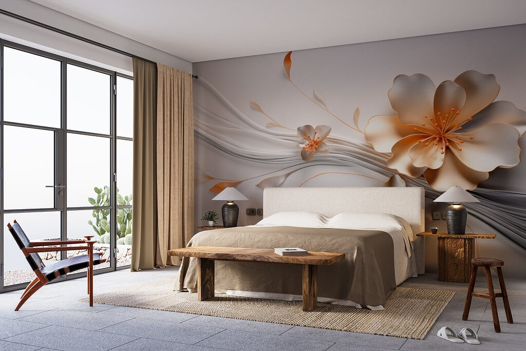 Golden flowers on lines — interior 1