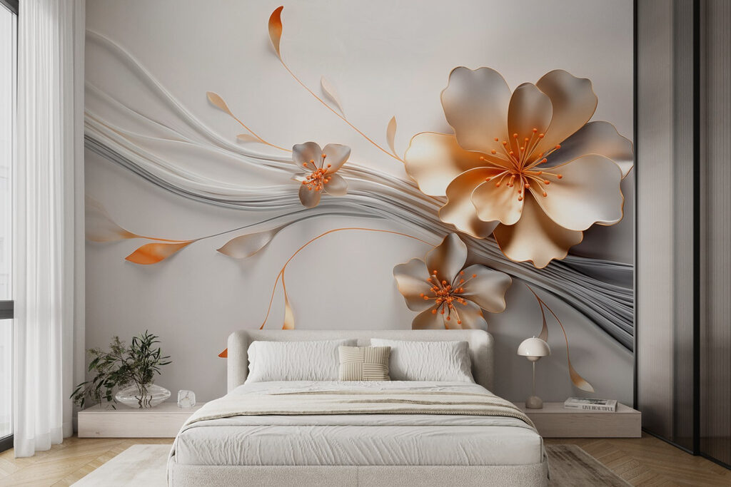 Golden flowers on lines — interior 2