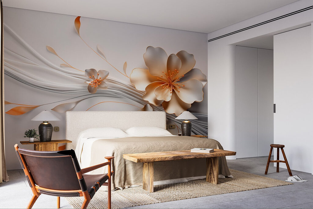Golden flowers on lines — interior 3