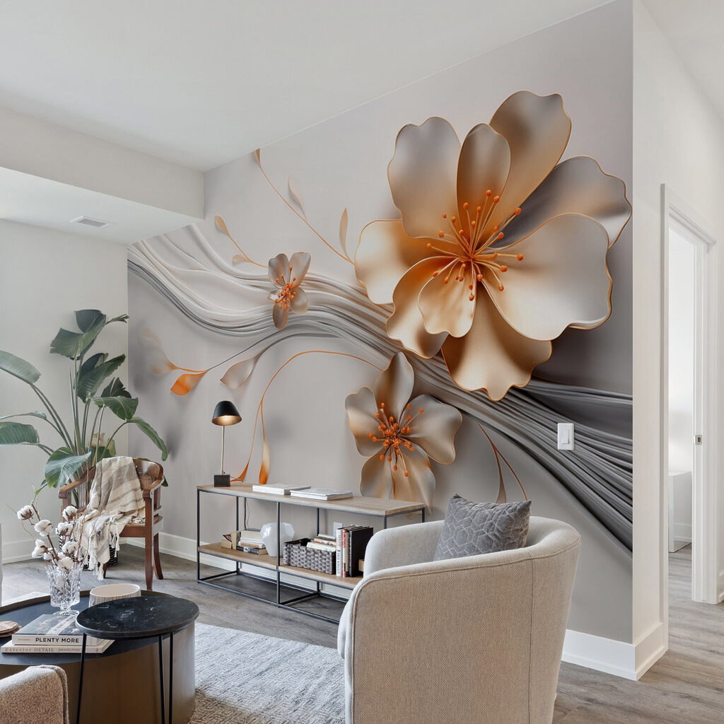 Golden flowers on lines — interior 4
