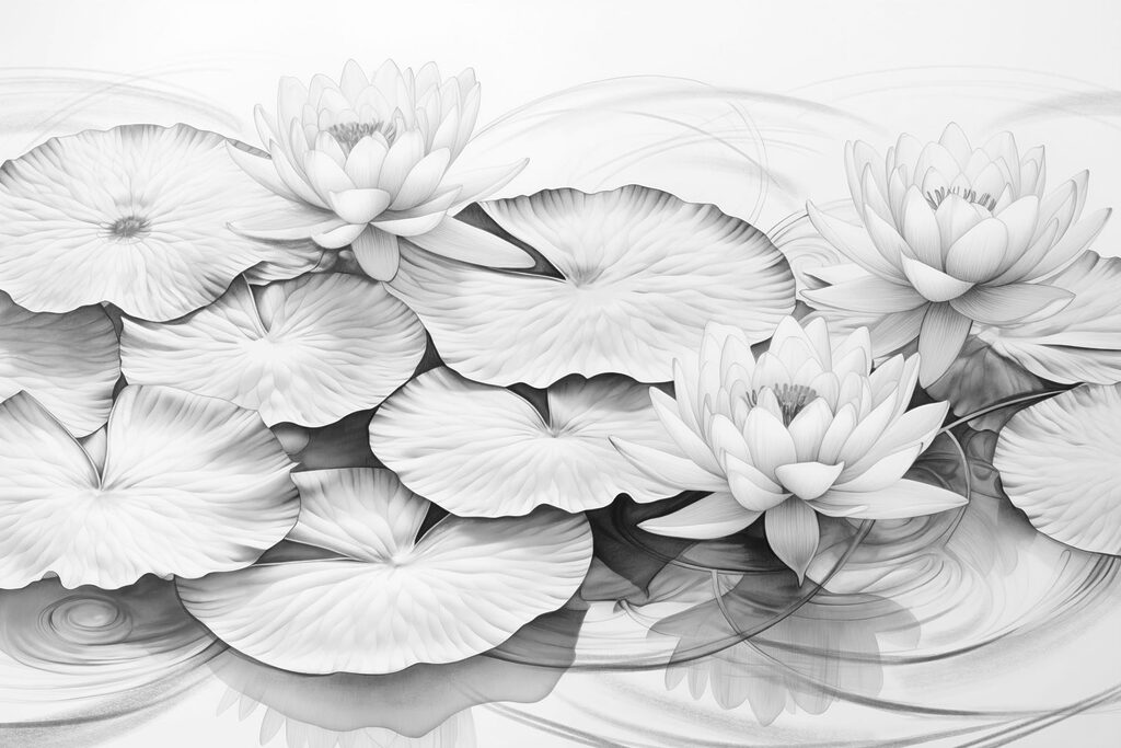 Water lotus, wave lines — full design