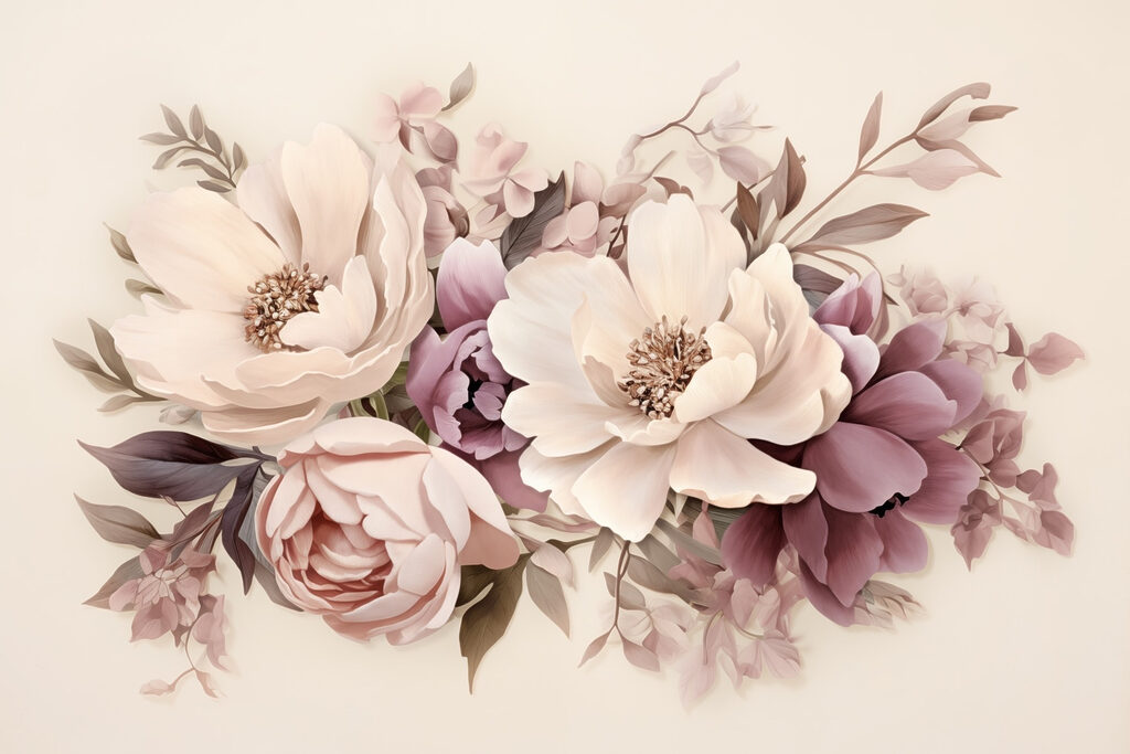 Pastel bouquet on cream — full design