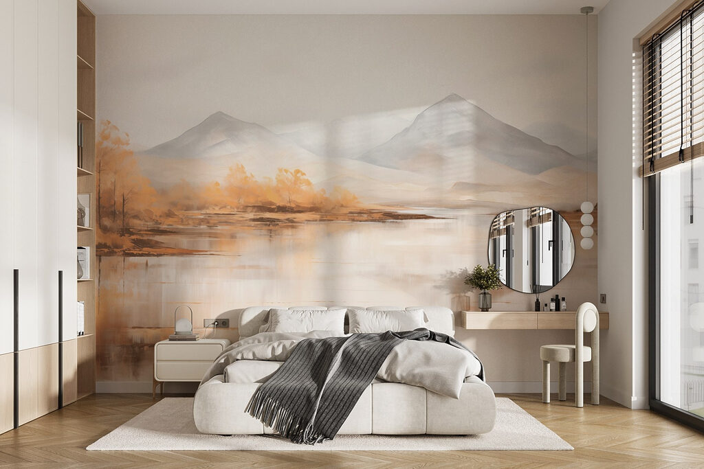 Golden trees by lake — interior 2