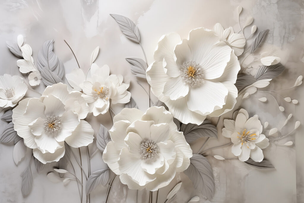 White flowers, grey leaves — full design