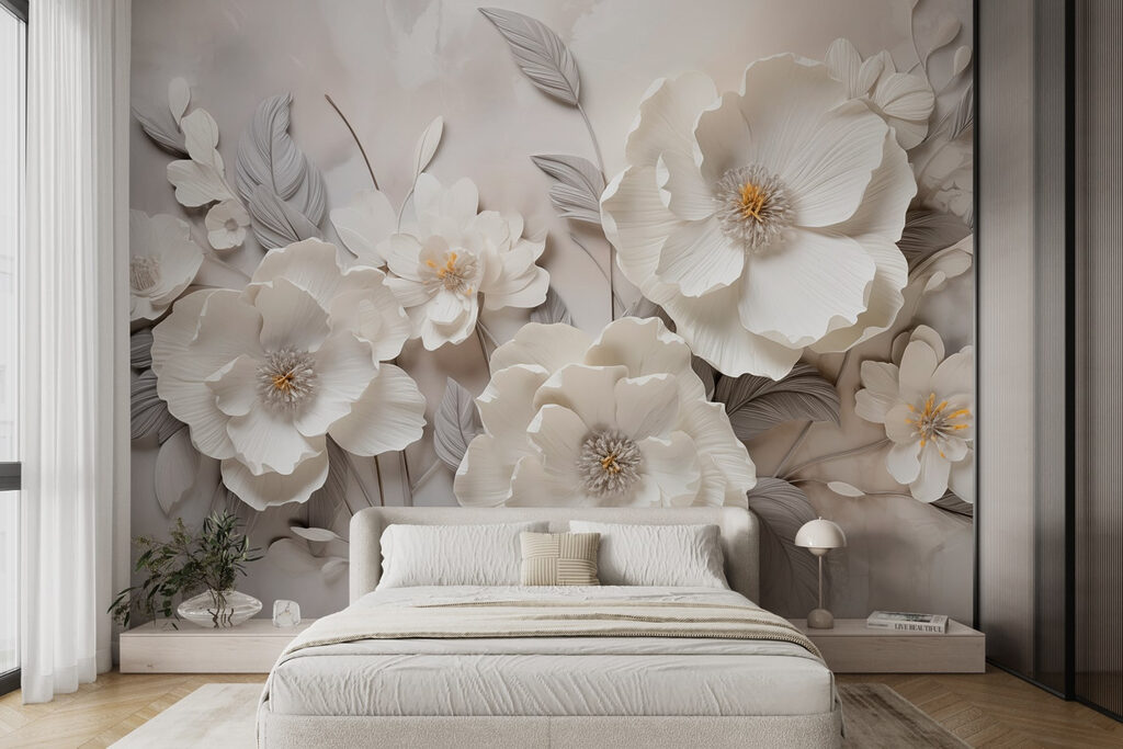 White flowers, grey leaves — interior 1