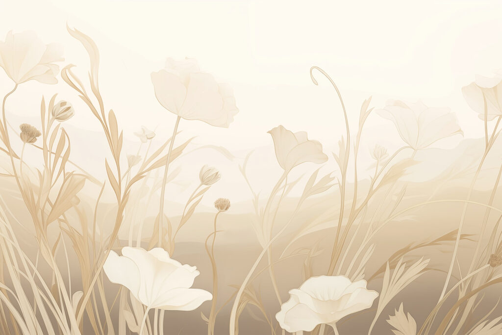 Fine grasses, pale blooms — full design