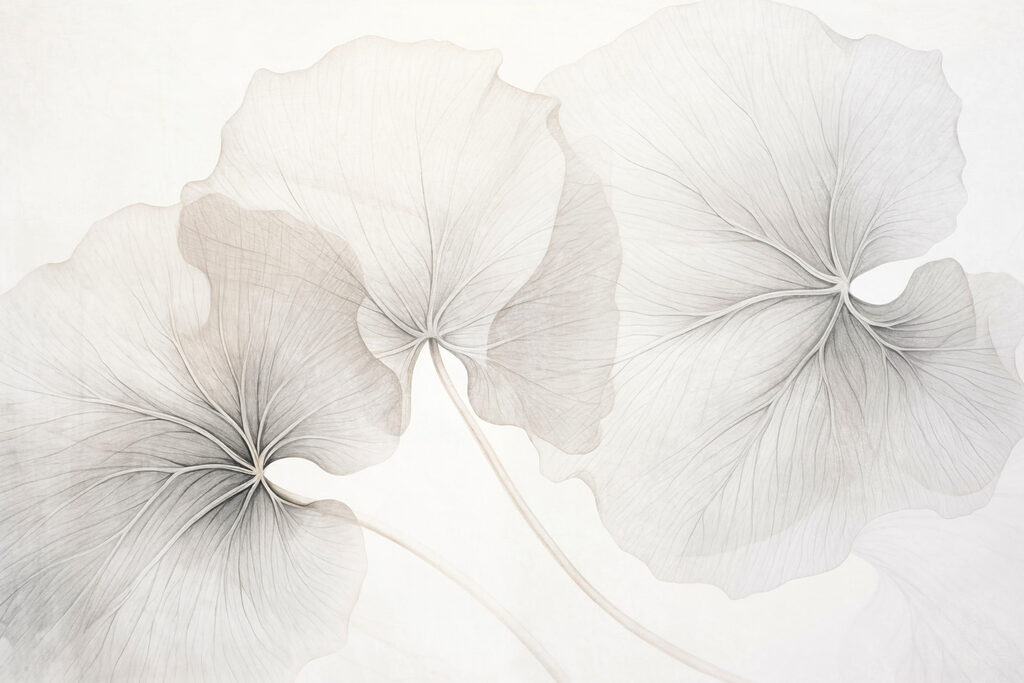 Ginkgo leaves in pencil — full design