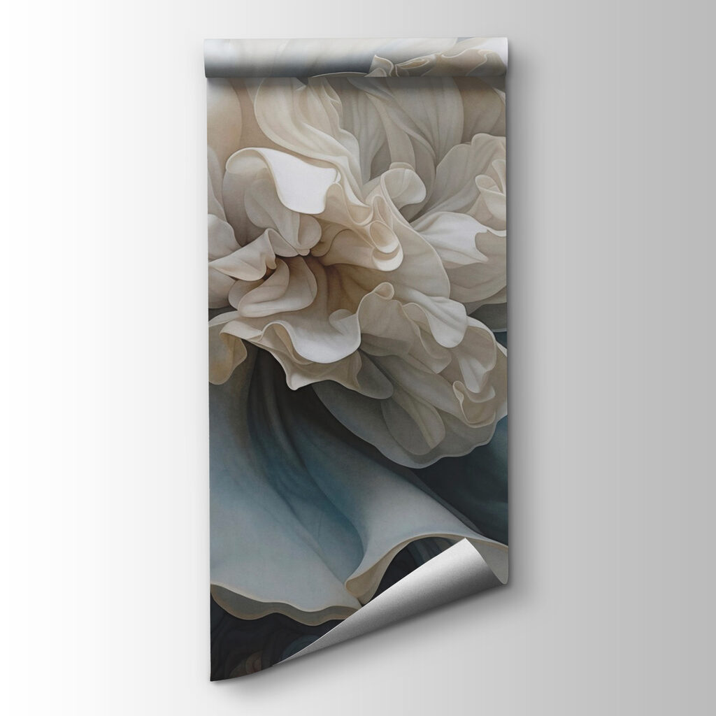 White flower, blue waves — product view