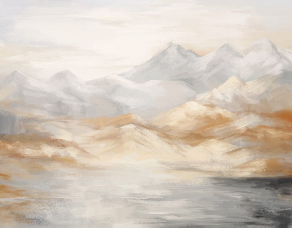 Mountains in brushstrokes — full design