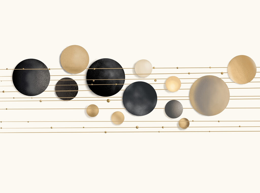 Golden circles on lines — full design