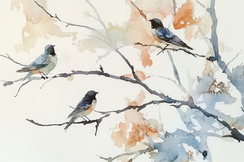Birds resting on branches — full design