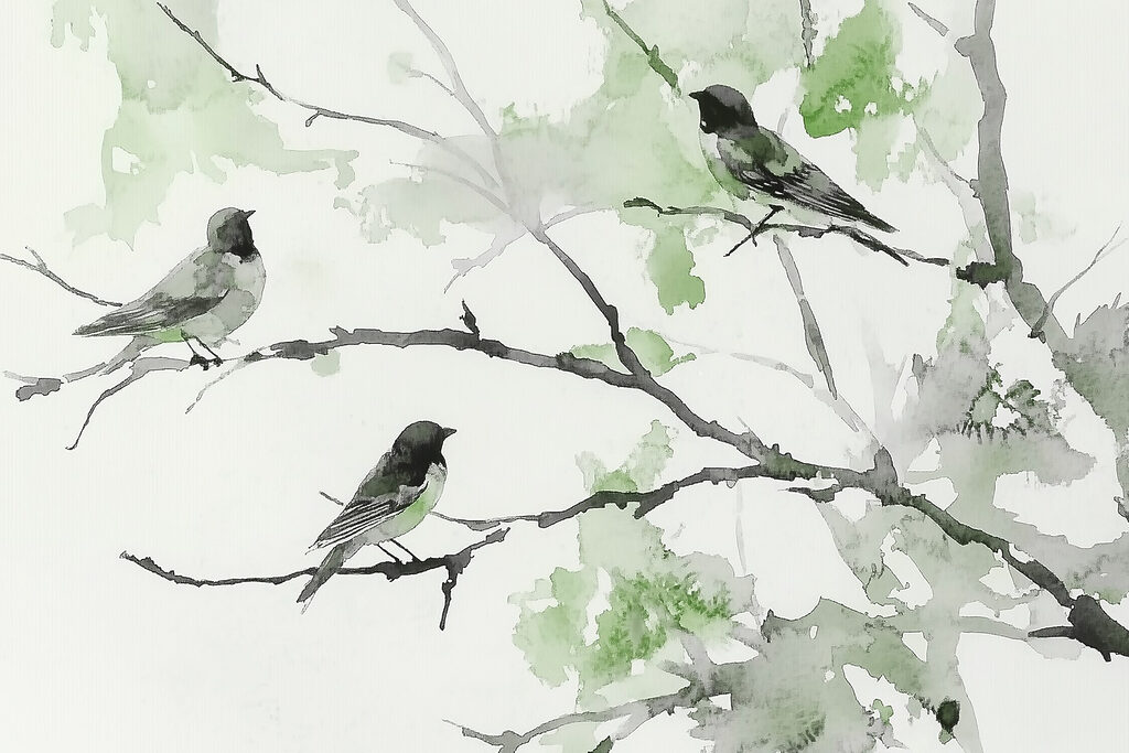 Birds on Leafy Branches — full design