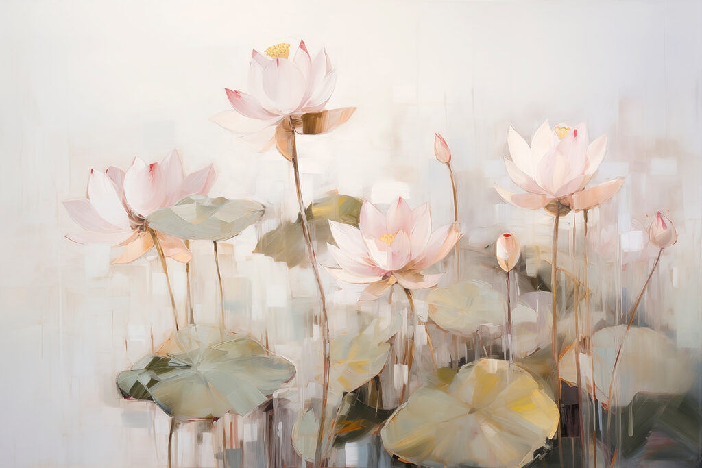 Lotus flowers over water — full design
