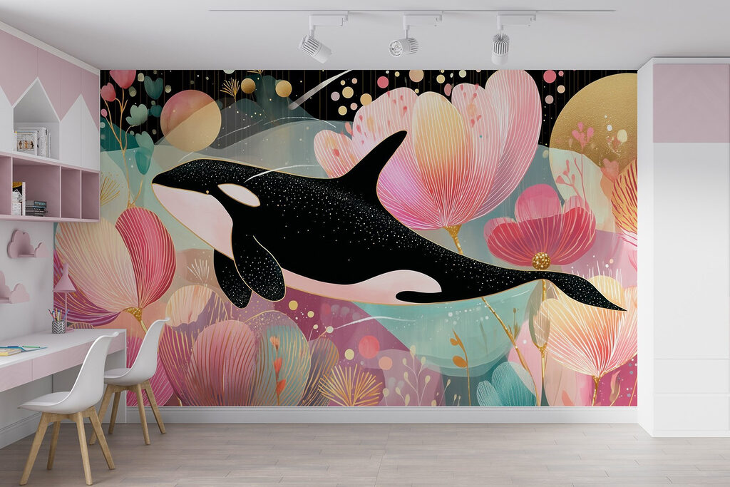 Orca among pink flowers — interior 3