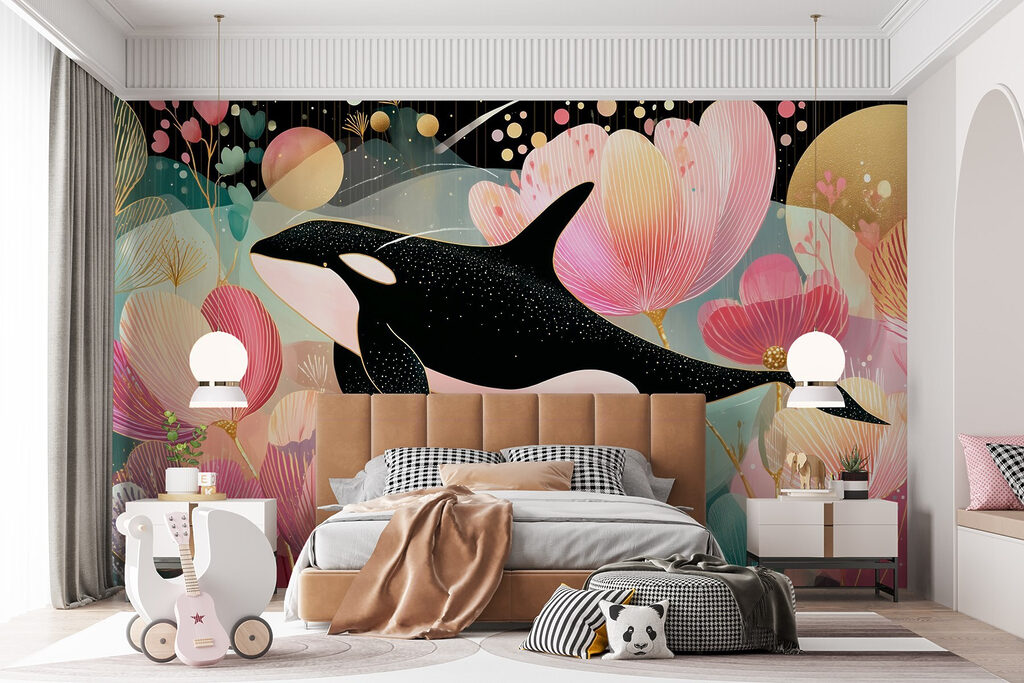 Orca among pink flowers — interior 4