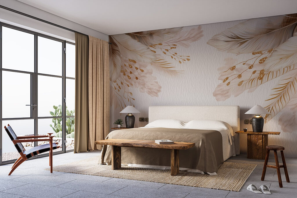 Golden feathers frame white — interior 1