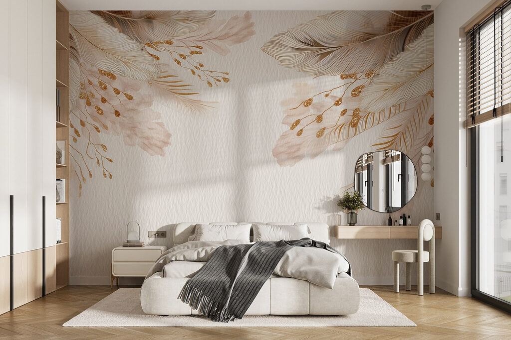 Golden feathers frame white — interior 2