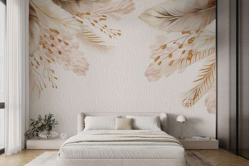 Golden feathers frame white — interior 3