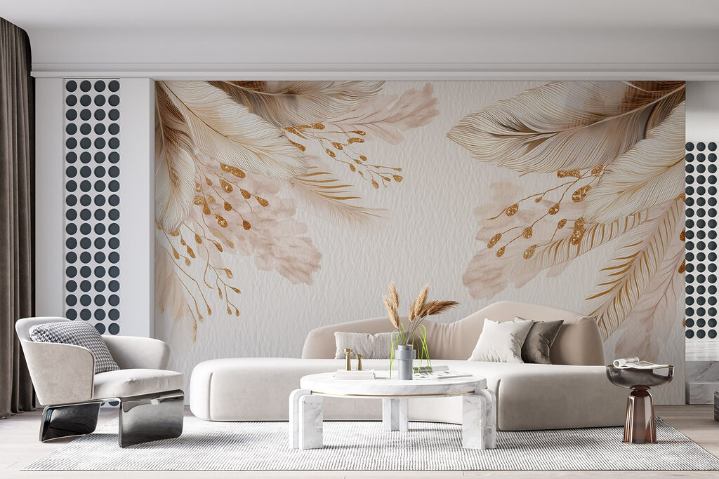 Golden feathers frame white — interior 4