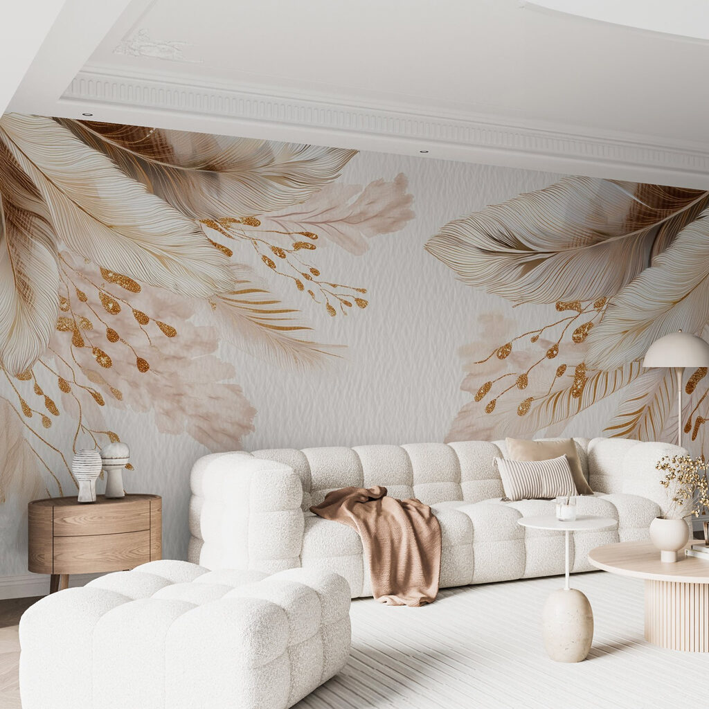 Golden feathers frame white — interior 5
