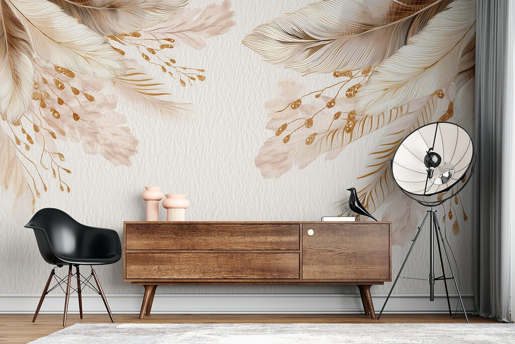 Golden feathers frame white — interior 6