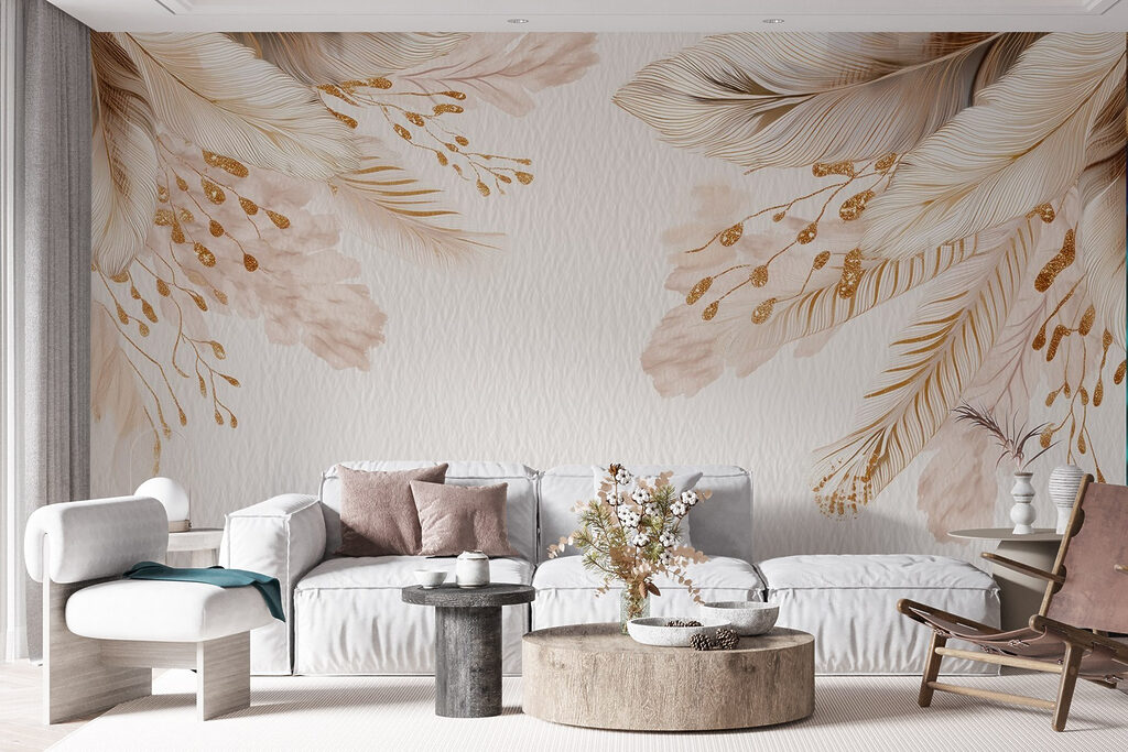 Golden feathers frame white — interior 7