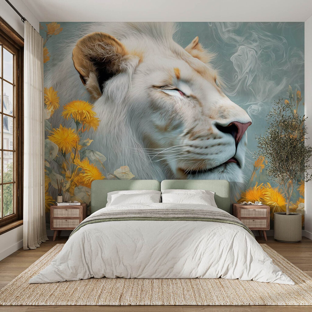 White lioness among flowers — interior 3