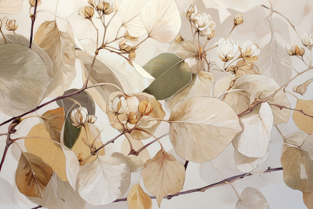 Ochre leaves on twigs — full design