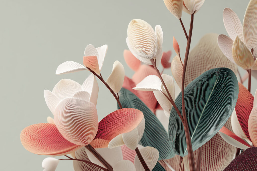 Pink blooms, rising branches — full design