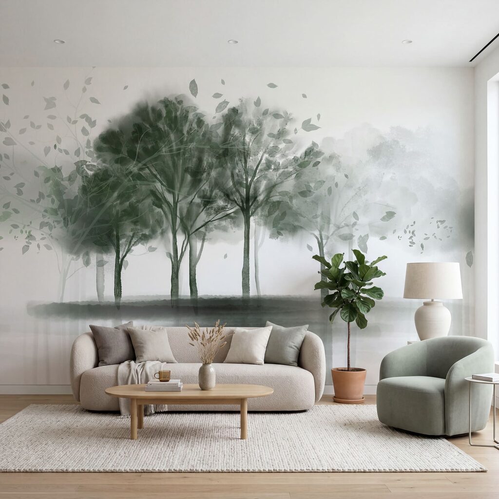 Trees reflected in mist — interior 2