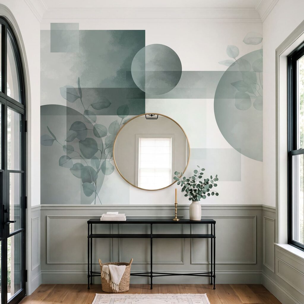 Green shapes with leaves — interior 1