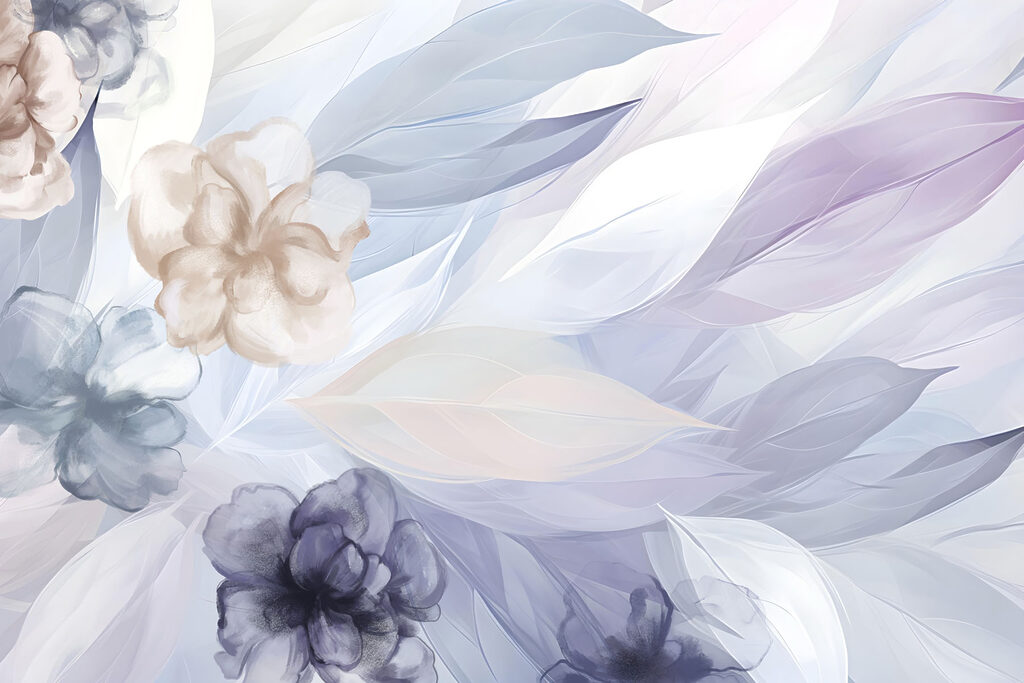 Pastel leaves among flowers — full design